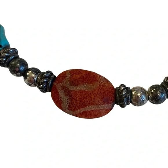Vintage Womens Red Coral And Turquoise Beaded Bracelet Boho Native American - Picture 2 of 5